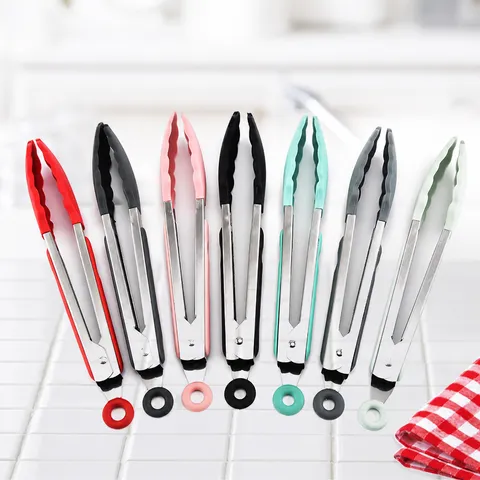 Stainless Steel Kitchen Food Tongs Silicone Head BBQ Cooking Baking Salad Serving Tong Non Slip Utensil