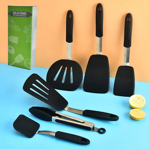 Silicone Kitchen Utensils Set Non-Stick Heat Resistant Cooking Tools Stainless Steel Handle Spatula Spoon Kitchen Gadgets