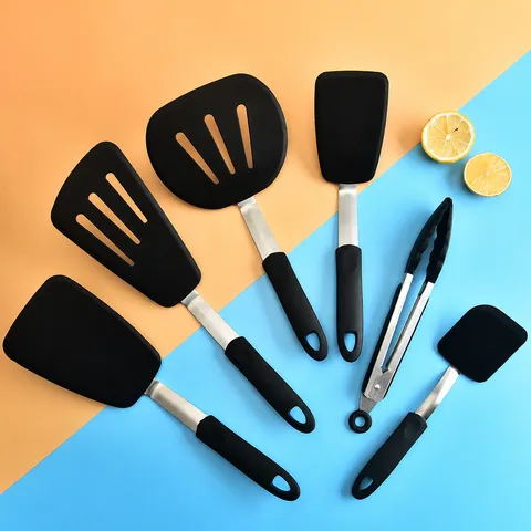 Silicone Kitchen Utensils Set Non-Stick Heat Resistant Cooking Tools Stainless Steel Handle Spatula Spoon Kitchen Gadgets