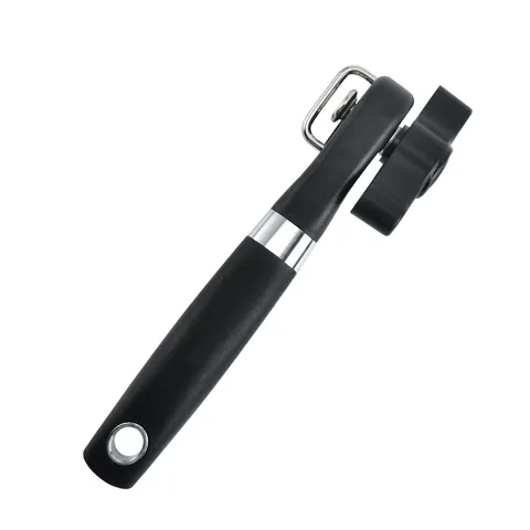 Abrelatas Manual de Acero Inoxidable Resistente Mango Negro Ergonómico Herramienta de Cocina
