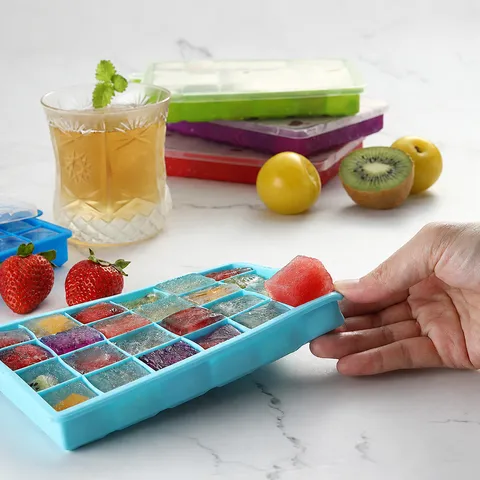 Silikon Eiswürfelschale Mit Deckel Quadratische Eisblock Form Eisbereiter Für Küche Haus Kalte Getränke Cocktail Zubehör