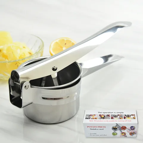 Prensador de Patatas de Acero Inoxydable Exprimidor Manual Prensa de Verduras Resistente Utensilio de Cocina Con Mango Ergonómico