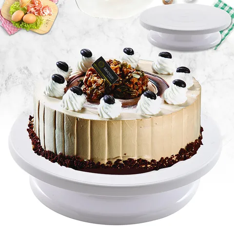 White Plastic Cake Turntable Rotating Stand Non Slip Cake Decorating Stand Tray For Kitchen Baking Pastry Tools