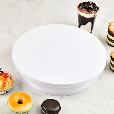 White Plastic Cake Turntable Rotating Stand Non Slip Cake Decorating Stand Tray For Kitchen Baking Pastry Tools