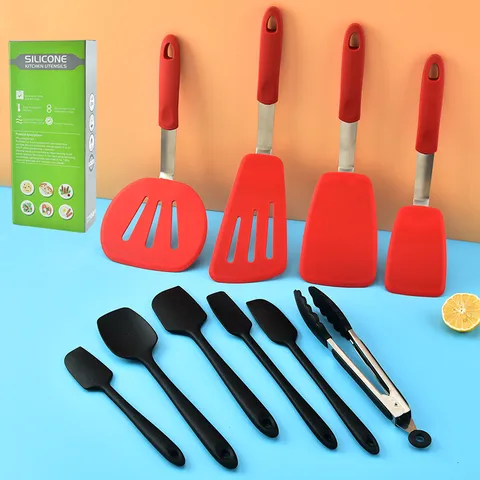 Silicone Kitchen Utensils Heat Resistant Cooking Tools With Stainless Steel Handle Non Stick Spatula Soup Spoon