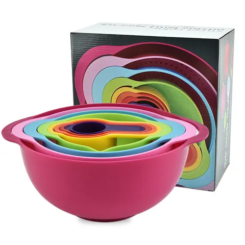 Colorful Plastic Rainbow Measuring Spoons And Mixing Bowls 8-Piece Set Nesting Kitchen Baking Tools For Cooking