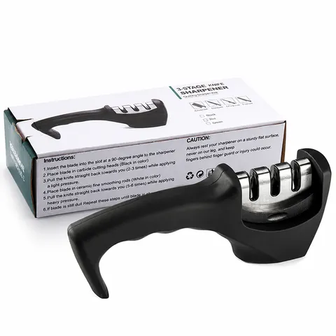 Multi-Functional Kitchen Knife Sharpener Portable Manual Rapid Sharpening Tool With Ergonomic Black Handle