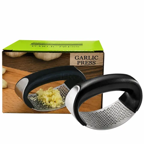 Stainless Steel Garlic Press Kitchen Manual Garlic Mincer Ergonomic Curved Garlic Crusher With PP Handle Kitchen Tool