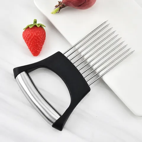 Supporto per Cipolle in Acciaio Inox Tritatutto Forchetta Tenera Carne Cucina Tagliaverdure Strumento di Taglio