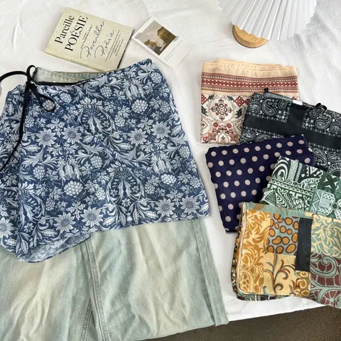 Pañuelo Chal con Cordones de Poliéster con Estampado Floral Vintage para Mujer Ligero Retro Paisley Lunares Bandana Decoración Accesorio