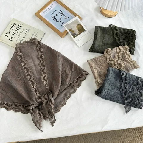 Koreanischer Stil Spitze Dreieck Schal Für Damen Vintage Plissee Taille Wickelrock Butt Flap Layering Zubehör Einfarbig Leichter Schal