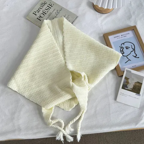 Pañuelo Triangular de Punto para Mujer Color Sólido Con Borlas y Lazos Chal de Invierno Cálido Pañuelo Fino Estilo Coreano para Otoño