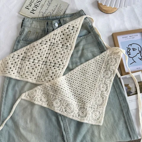 Handgemaakte Gehaakte Driehoekige Sjaal Opengewerkte Kant Decoratieve Rok Wrap Vrouwen Franse Retro Taille Riem Sjaal Accessoires