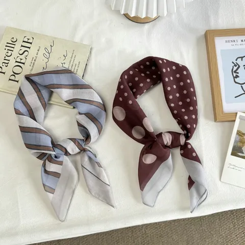 Polyester Satin Polka Dot Striped Square Scarf Elegant Hair Ribbon Neck Scarf Head Wrap Casual Chic Fashion Accessories For Women