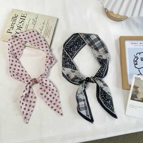 Vintage Paisley Polka Dot Printed Adjustable Beaded Thin Long Skinny Scarf Hairband For Women Versatile Fashion Accessories