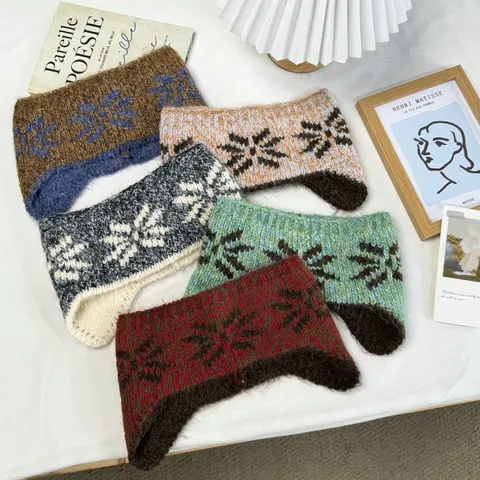 Damen Schneeflocke Strick Ohrenschützer Stirnband Winter Warm Winddicht Jacquard Ohrenwärmer Outdoor Haarband Komfort Kopfbedeckung Zubehör