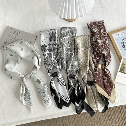 Women's Elegant Satin Skinny Scarf Versatile Paisley Print Neck Tie Headband Small Ribbon Scarf For Shirt Decor Fashion Commuter Accessory