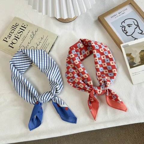 Vintage Polka Dot Katoen Vierkante Sjaal Voor Dames Paisley Geometrisch Gestrept Halstuch Elegant Kopftuch Mode Bandana Decoratieve Shawl Klein Haar Sjaal Accessoire