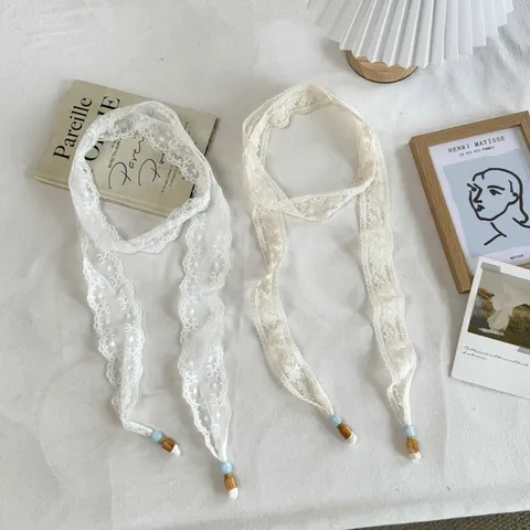 Cuerda de Cintura de Encaje Dulce para Mujer Cinturón de Vestido Colgante de Cuentas Decorativo Cinta de Seda Fina Larga Color Sólido