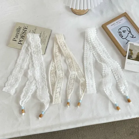 Cuerda de Cintura de Encaje Dulce para Mujer Cinturón de Vestido Colgante de Cuentas Decorativo Cinta de Seda Fina Larga Color Sólido
