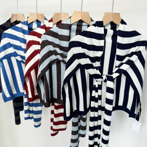 Women Minimalist Striped Knit Shawl Cape Fashion Commute Acrylic Neck Warmer Cozy Dropped Shoulder Poncho Wrap Outerwear