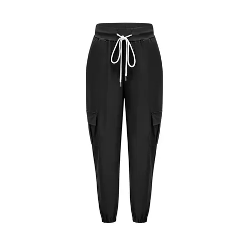 Damen Cargohose Mehrere Taschen Kordelzug Lockere Passform Jogger Lässige Manschetten Hose Einfarbig Streetwear