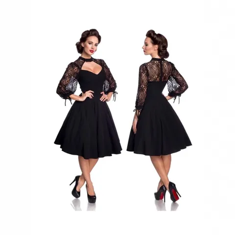 Vintage Lace Splicing A-Line Dress Women Sexy Backless Hollow Out Hepburn Style Midi Dress For Halloween Party Evening
