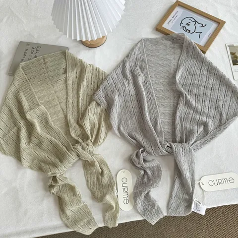 Dames Lyocell Linnen Gebreide Driehoekige Sjaal Opengewerkte Kant Sjaal Lente Zomer Dunne Decoratieve Omslagdoek Voor Vrouwen