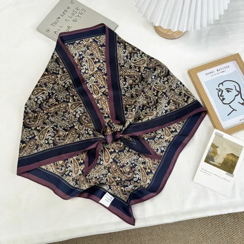 Foulard Triangle Vintage en Poliestere Imprimé Géométrique Paisley Bandana Cheveux Écharpe Châle Multifonctionnel pour Femme
