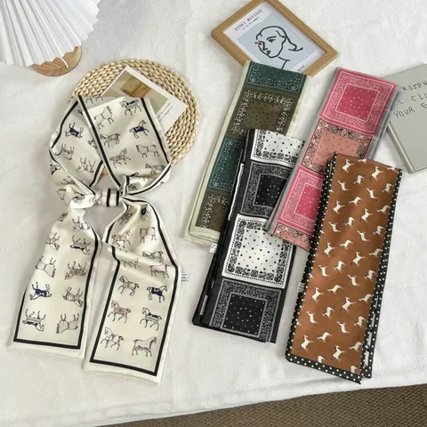 Paisley Paardenprint Zijdeachtige Satijnen Lange Smalle Sjaal Voor Dames Vintage Mode Hoofdband Strik Lint Tas Handvat Sjaal