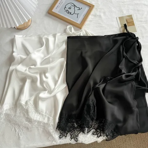 Minimalist Satin Lace Trim Skirt Layer Overlay For Women Versatile Lace-up Extender Fake Hem Decorative Waist Belt