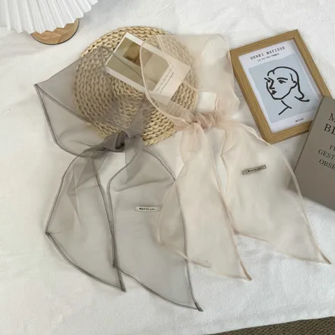 Foulard Ruban Couleur Unie Minimaliste pour Femmes Plissé Texturé Respirant Mince Cravate Chic Simple Long Bandana Accessoires Cheveux Sac