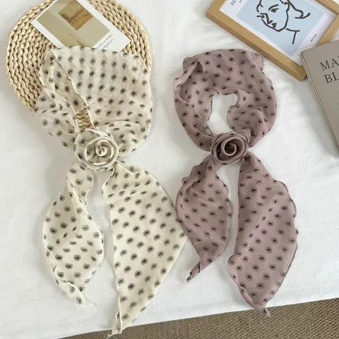 Dames Paisley Print Sjaal Met Afneembare Bloem Elegante Lange Sjaal Strik Lichtgewicht Polyester Sjaal Voor Lente Zomer Mode