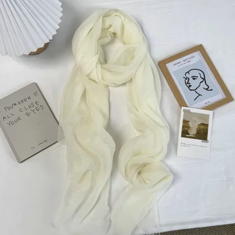 Foulard en Maille Couleur Unie pour Femmes Mince Respirant Châle Protection Solaire Long Foulard Solide pour Voyage Plage Décoration