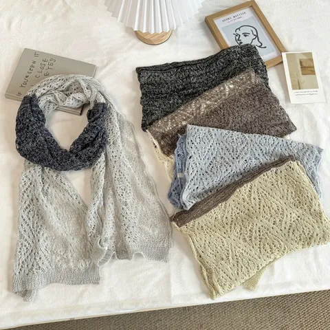 Dames Vintage Etnische Stijl Gebreide Opengewerkte Sjaal Lichtgewicht Lente Zomer Ademende Shawl Voor Zonbescherming En Dagelijks Gebruik