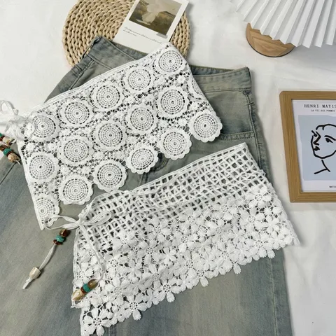 Dames Onregelmatige Kant Gaas Rokverlenging Chique Kralen Trekkoord Gelaagde Valse Top Onderste Zoom Elegant Veelzijdig Dagelijks Kleding Decor Accessoires