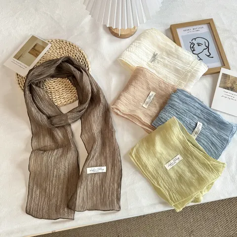 Minimalist Versatile Polyester Mesh Long Thin Scarf Soft Pleated Neck Ribbon Scarf Headband Trendy Elegant Commute Daily Neckwear For Women Accessories