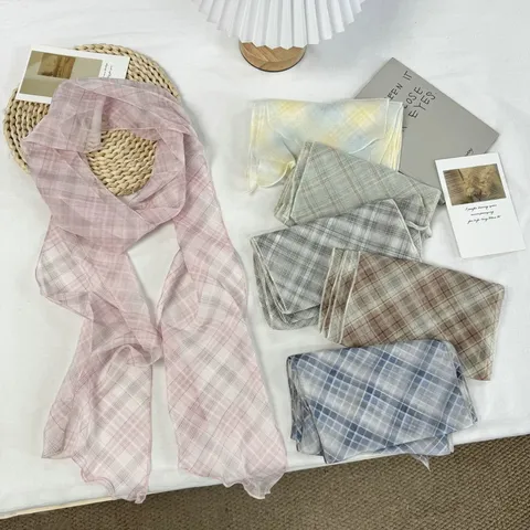 Women's Vintage Plaid Long Narrow Scarf Versatile Polyester Grid Print Necktie Hair Band For Bag Decoration Spring Summer