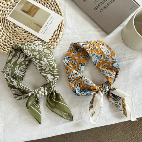 Pañuelo Cuadrado de Algodón con Estampado de Paisley Vintage para Mujer Moda Floral Lunares Bandana Lazo para el Cuello