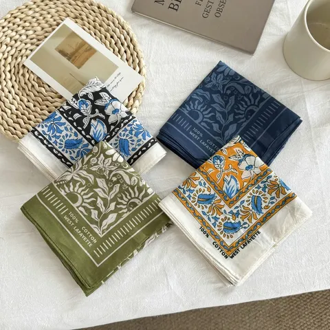 Pañuelo Cuadrado de Algodón con Estampado de Paisley Vintage para Mujer Moda Floral Lunares Bandana Lazo para el Cuello