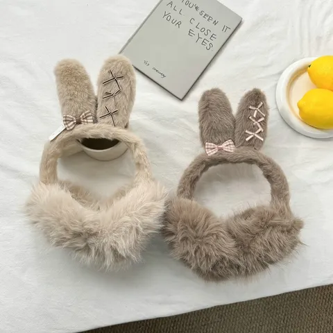 Süße Kaninchenohren Plüsch Ohrenschützer Mit Schleife Outdoor Kälteschutz Winter Warme Ohrenschützer Für Damen Weiche Einfarbige Ohrenschützer