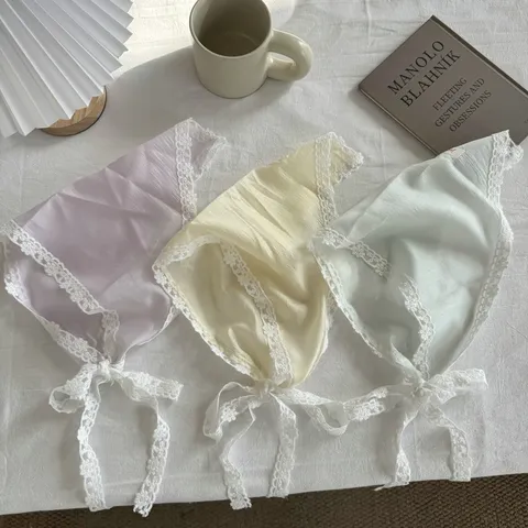 Dames Driehoekige Sjaal met Kantrand Effen Kleur Lichtgewicht Hoofdband Halssjaal Taille Decoratie Modieus Bandana Accessoire