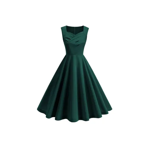 Robe Midi Vintage à Col Carré Sans Manches Élégante Robe Fourreau Plissée Pour Femmes Robe de Soirée d'Été
