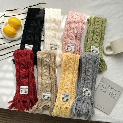 Dames Winter Warme Gebreide Sjaal Met Kwastjes Retro Zoet Polyester Kabelbreisel Halswarmer Sjaal Voor Studenten Dagelijks