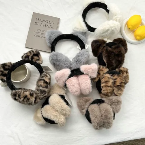 Damen Süße Katzenohren Ohrenschützer Leopardenmuster Winter Warm Kunstfell Plüsch Ohrenwärmer Kaltes Wetter Outdoor Reiten Ohrabdeckungen