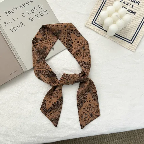Women Retro Paisley Polka Dot Skinny Silk Scarf Satin Hair Tie Neck Scarf For Bag Handle Decoration Elegant Printed Narrow Ribbon