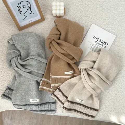 Preppy Style Pure Wool Knit Scarf Unisex Retro Contrast Striped Warm Winter Long Neck Warmer Casual Cozy Everyday Wrap Shawl