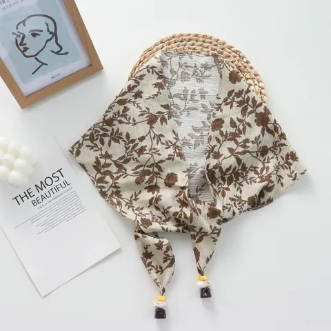 Vintage Floral Plaid Lace-up Waist Scarf With Beaded Tassel Fringe Multi-functional Triangle Headscarf Layering Skirt Panel Shawl Accessory For Women