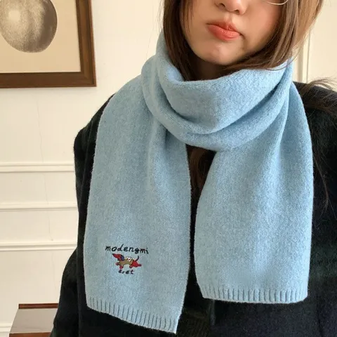 Cute Dachshund Embroidery Knitted Scarf For Women Winter Warm Soft Neck Protector Daily Casual Couple Neck Scarf
