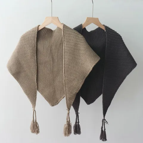 Dames Mode Gebreide Kwast Driehoekige Sjaal Shawl Elegante Effen Kleur Warme Winter Wrap Casual Dagelijkse Accessoires